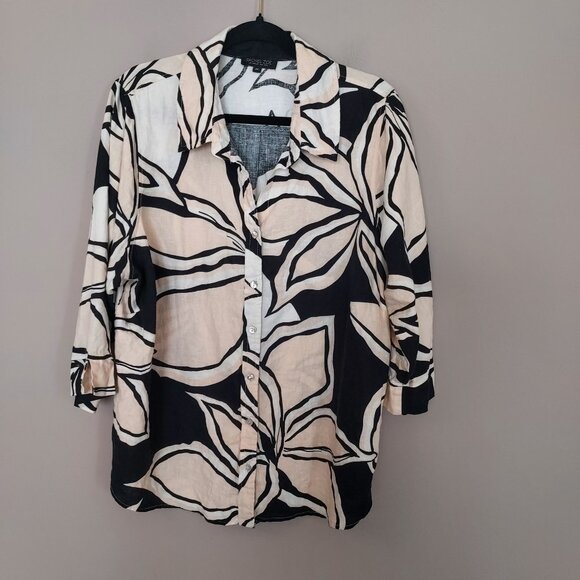 Rachel Zoe Tops - Rachel Zoe Linen Blend 3/4 Sleeve Button Down Floral Blouse Size 2X NWOT